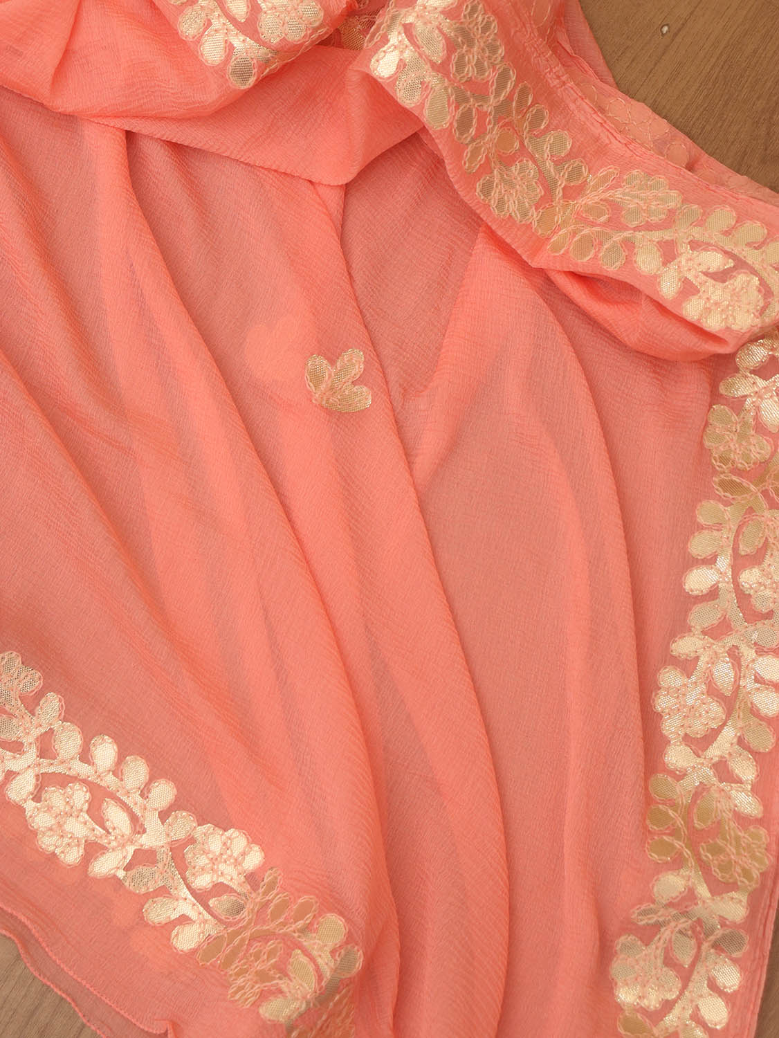 Peach Gota Patti Work Chiffon Dupatta - divyaindia 