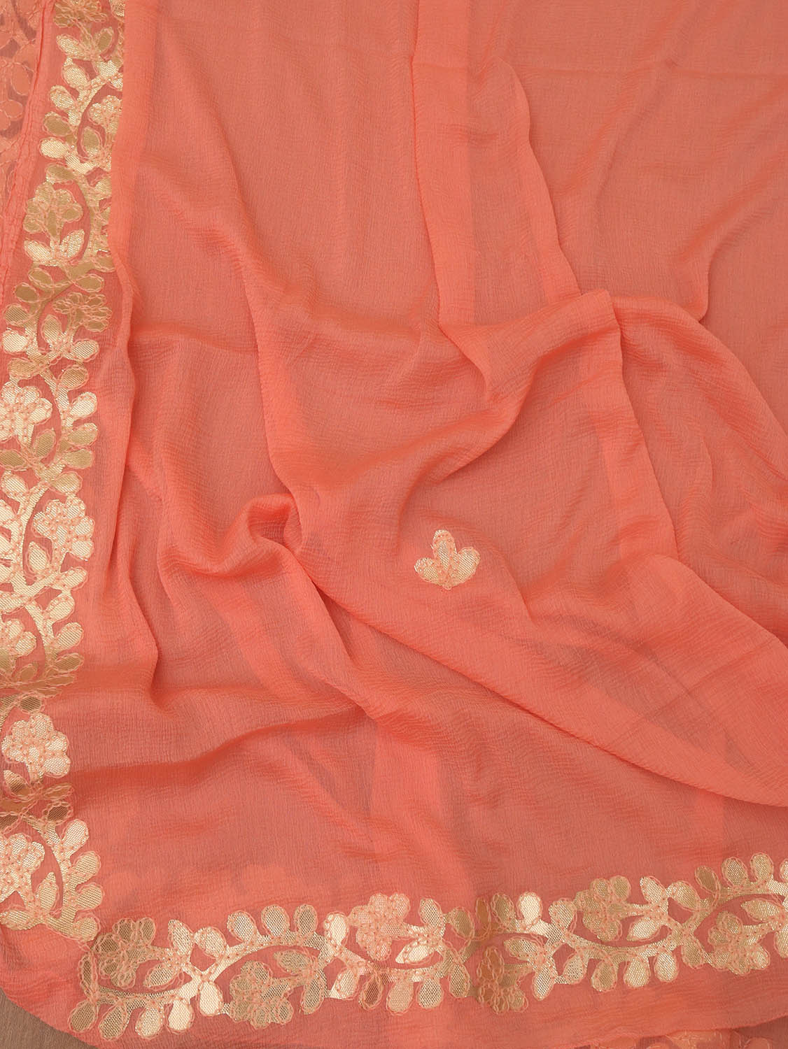 Peach Gota Patti Work Chiffon Dupatta - divyaindia 