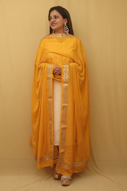 Yellow Gota Patti Work Chiffon Dupatta - divyaindia 