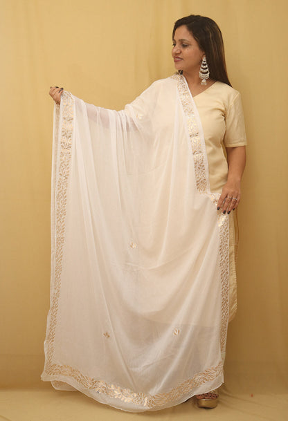 White Gota Patti Work Chiffon Dupatta - divyaindia 