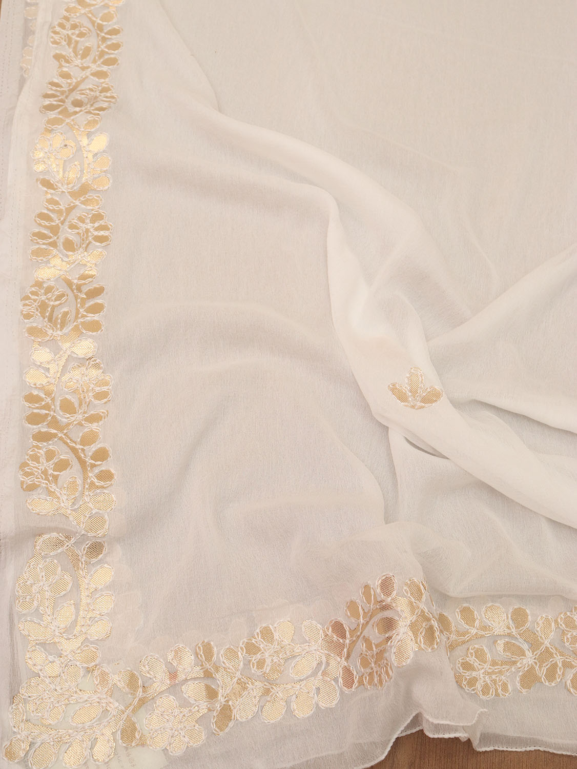 White Gota Patti Work Chiffon Dupatta - divyaindia 