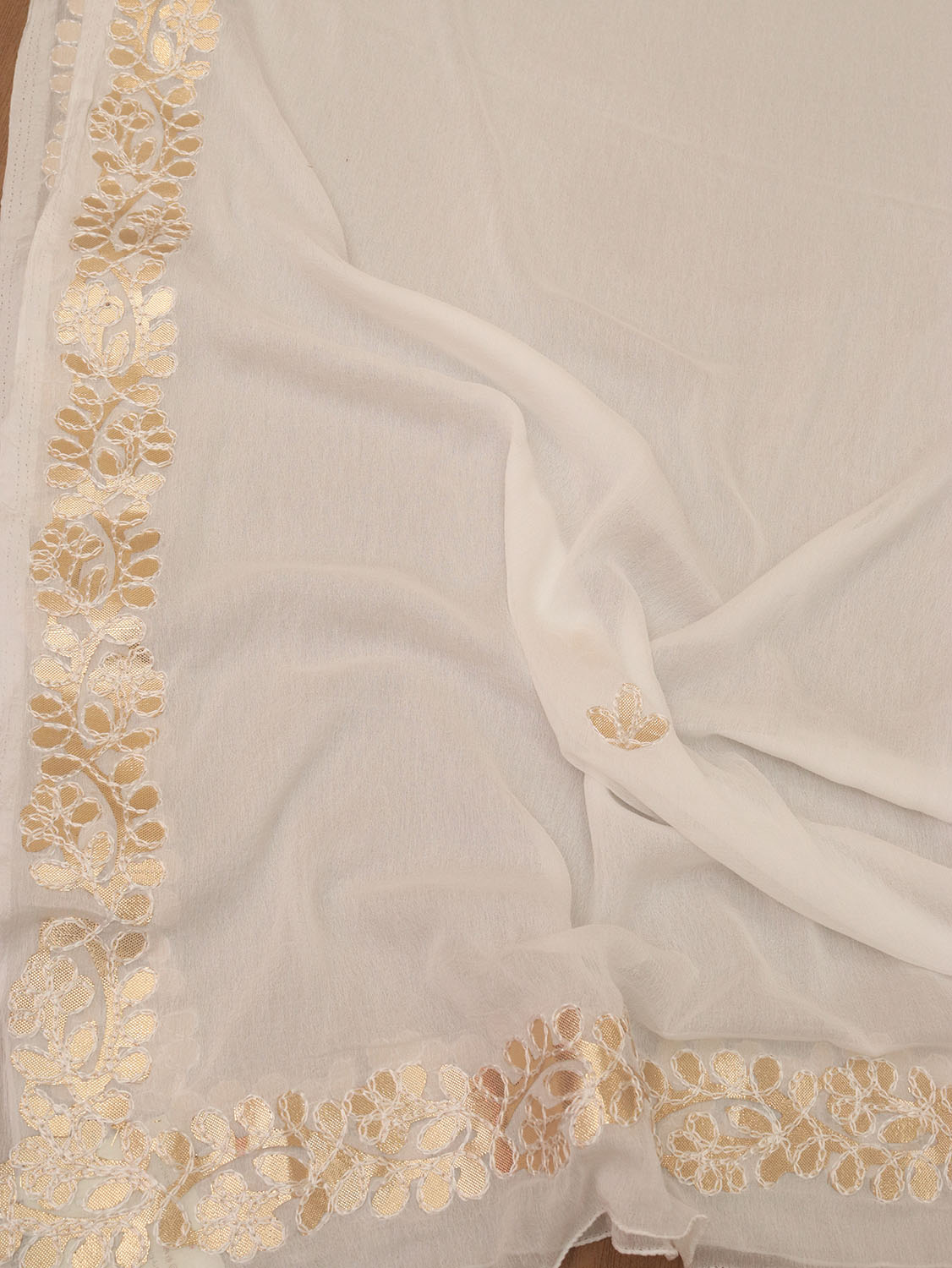 White Gota Patti Work Chiffon Dupatta - divyaindia 
