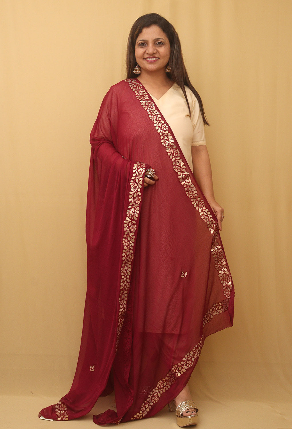 Purple Gota Patti Work Chiffon Dupatta - divyaindia 