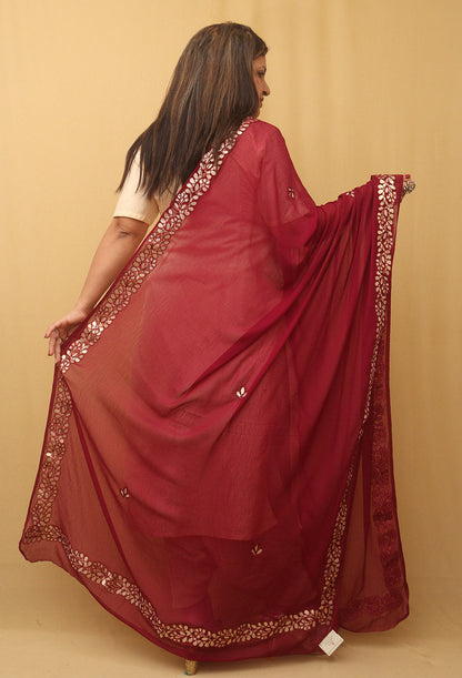 Purple Gota Patti Work Chiffon Dupatta - divyaindia 