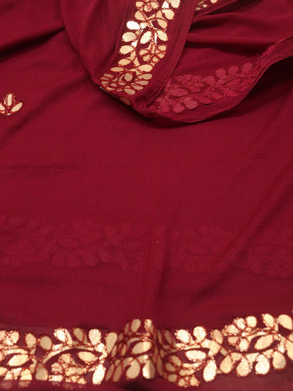 Purple Gota Patti Work Chiffon Dupatta - divyaindia 