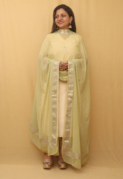 Pista Green Gota Patti Work Chiffon Dupatta - divyaindia 
