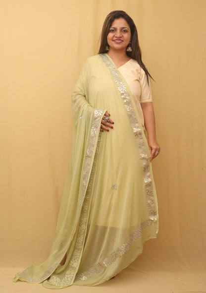 Pista Green Gota Patti Work Chiffon Dupatta - divyaindia 