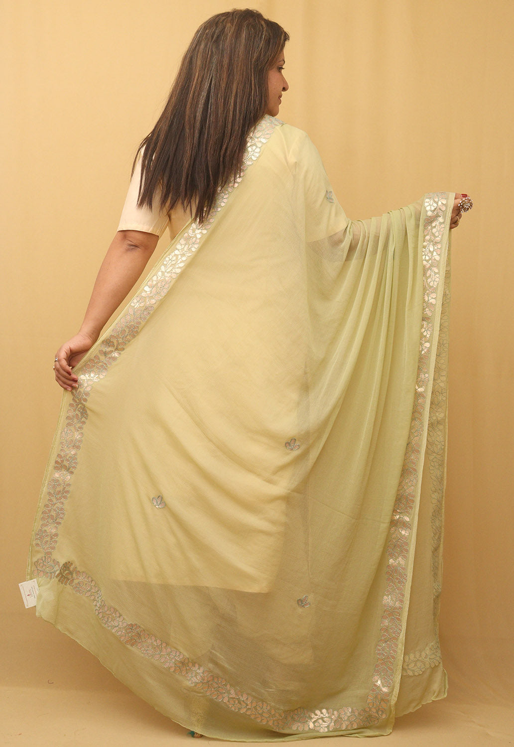 Pista Green Gota Patti Work Chiffon Dupatta - divyaindia 