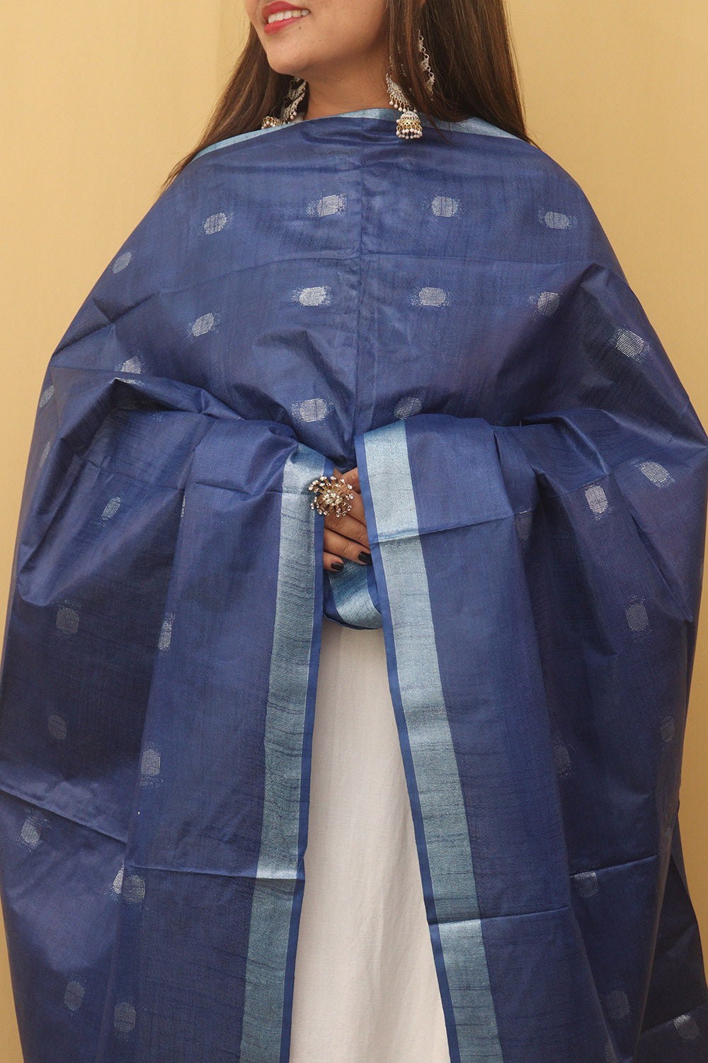 Blue Bhagalpur Handloom Linen Cotton Dupatta - divyaindia 