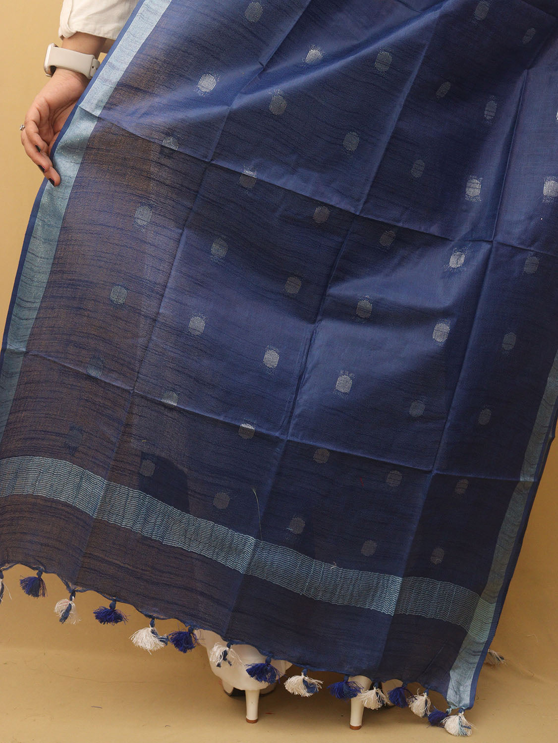 Blue Bhagalpur Handloom Linen Cotton Dupatta - divyaindia 
