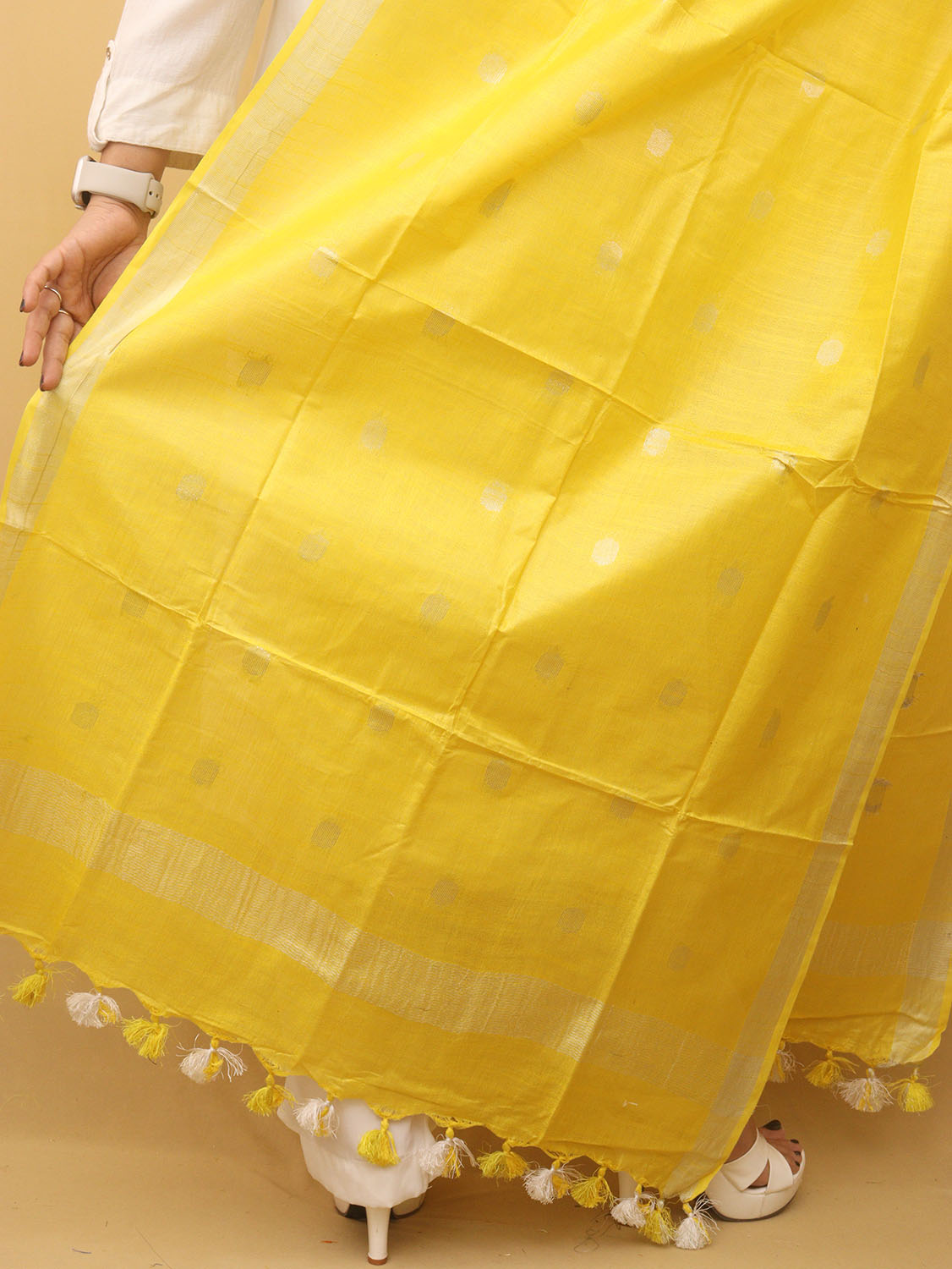 Yellow Bhagalpur Handloom Linen Cotton Dupatta - divyaindia 