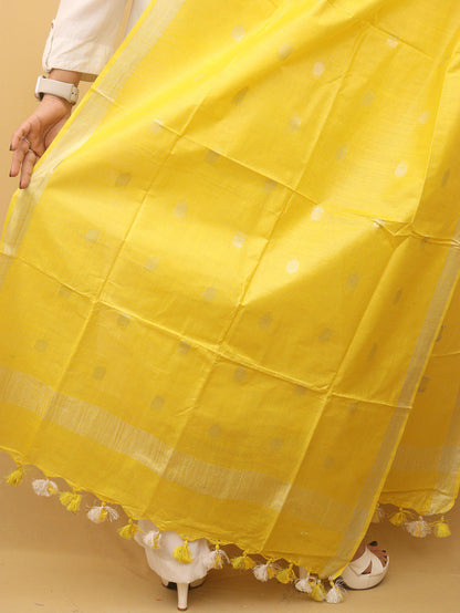 Yellow Bhagalpur Handloom Linen Cotton Dupatta - divyaindia 