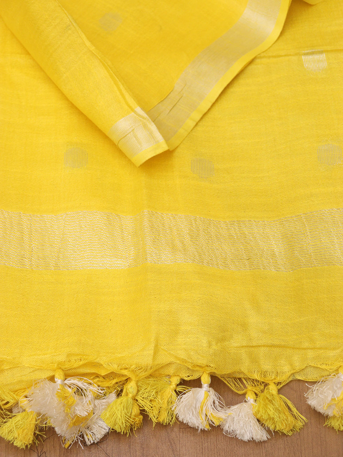 Yellow Bhagalpur Handloom Linen Cotton Dupatta - divyaindia 