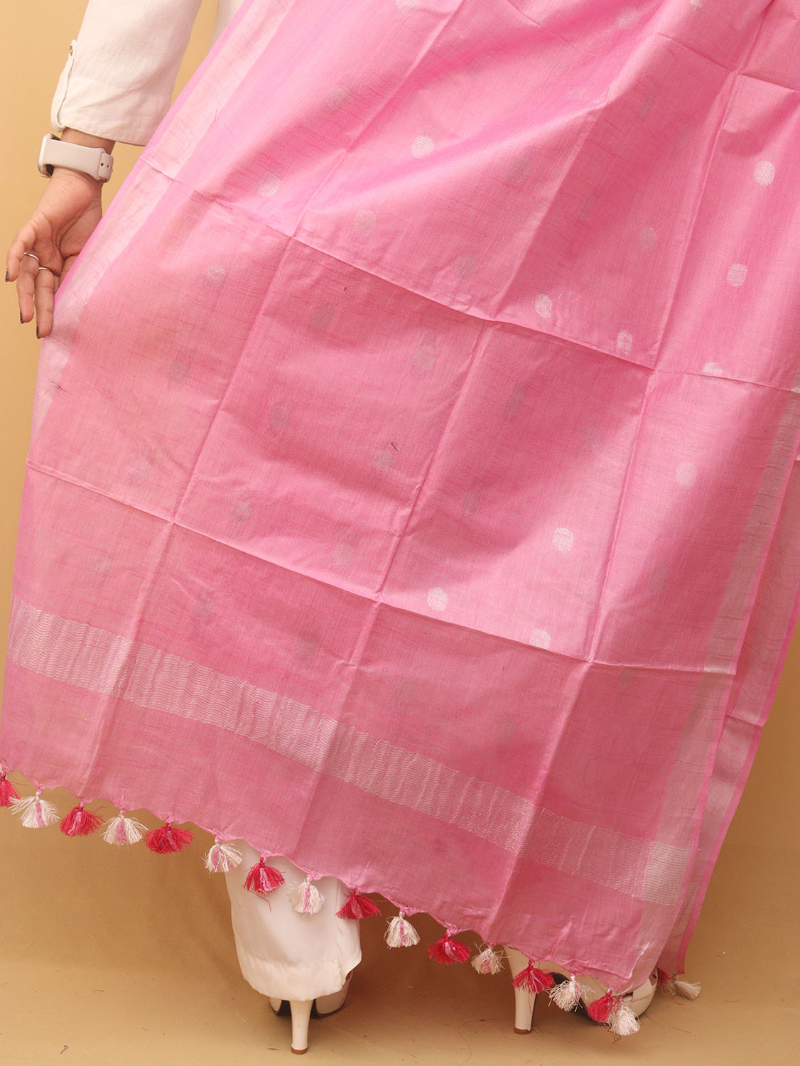 Pink Bhagalpur Handloom Linen Cotton Dupatta - divyaindia 