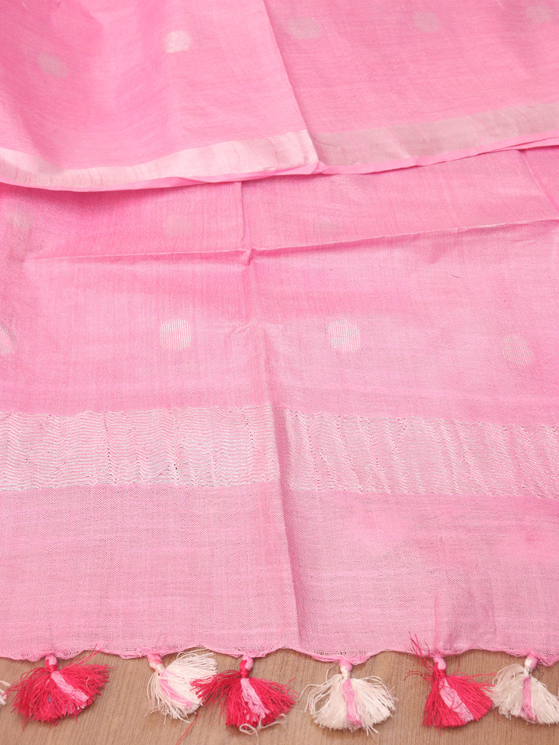 Pink Bhagalpur Handloom Linen Cotton Dupatta - divyaindia 