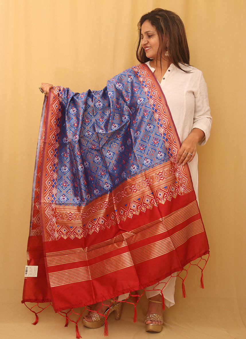 Blue Patola Silk Dupatta - divyaindia 