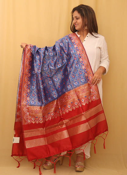 Blue Patola Silk Dupatta - divyaindia 
