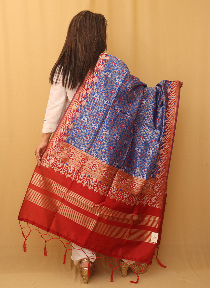 Blue Patola Silk Dupatta - divyaindia 