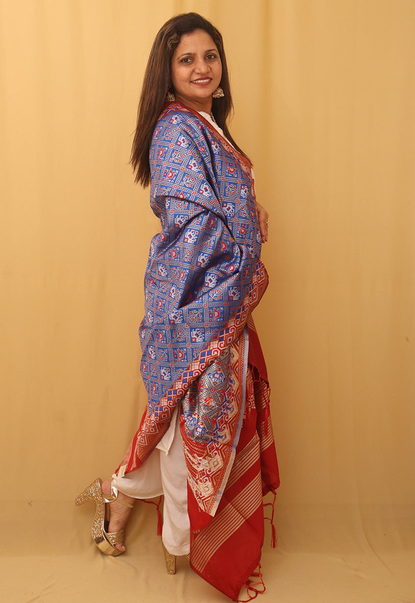 Blue Patola Silk Dupatta - divyaindia 