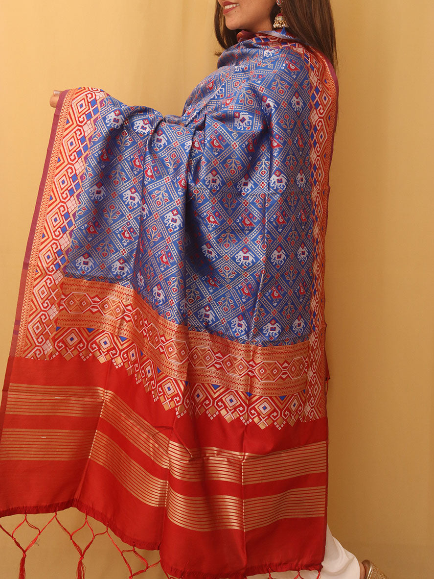 Blue Patola Silk Dupatta - divyaindia 