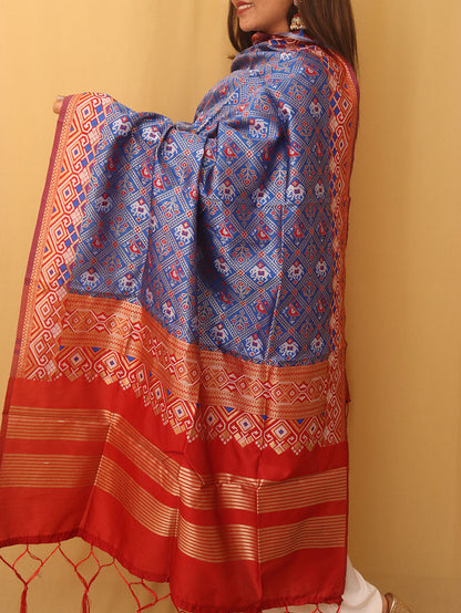 Blue Patola Silk Dupatta - divyaindia 