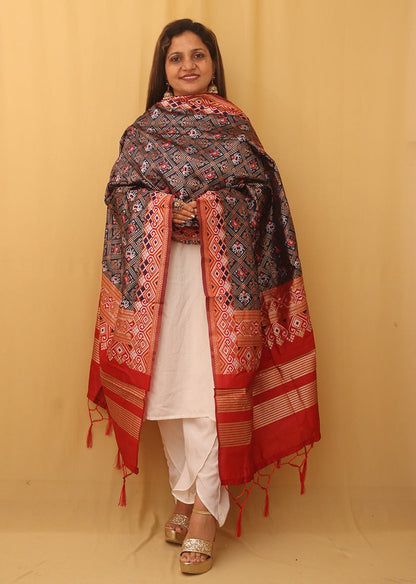 Blue Patola Silk Dupatta - divyaindia 