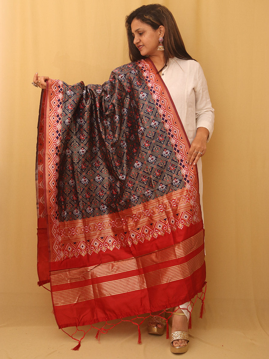 Blue Patola Silk Dupatta - divyaindia 