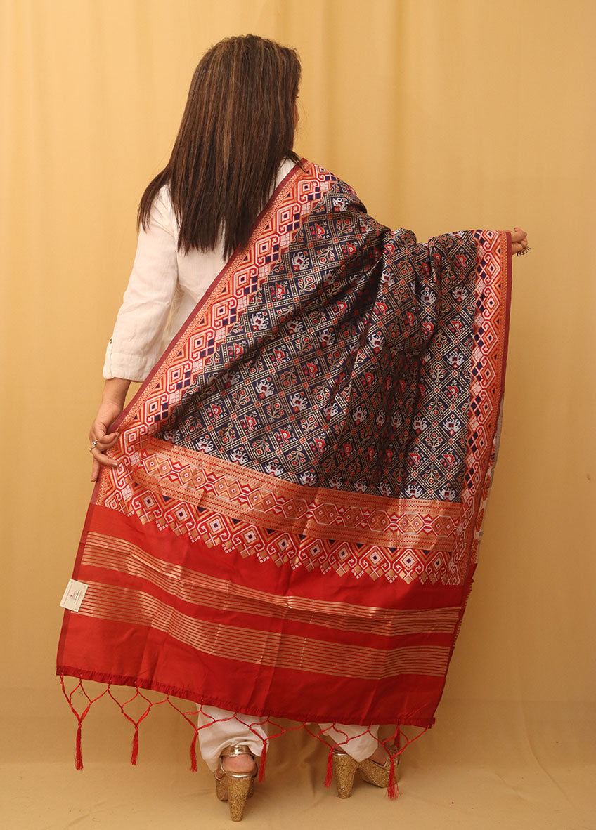 Blue Patola Silk Dupatta - divyaindia 