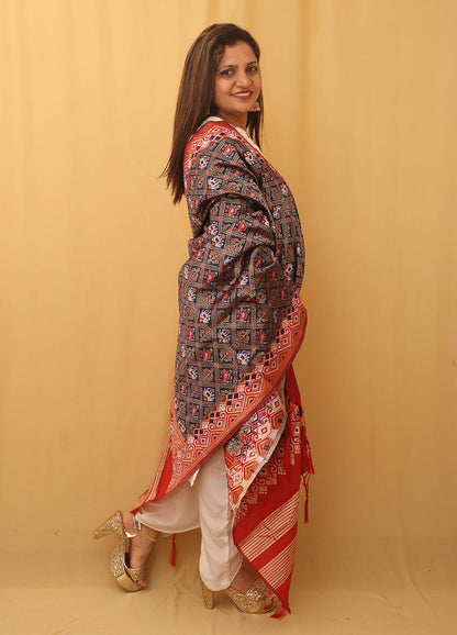 Blue Patola Silk Dupatta - divyaindia 