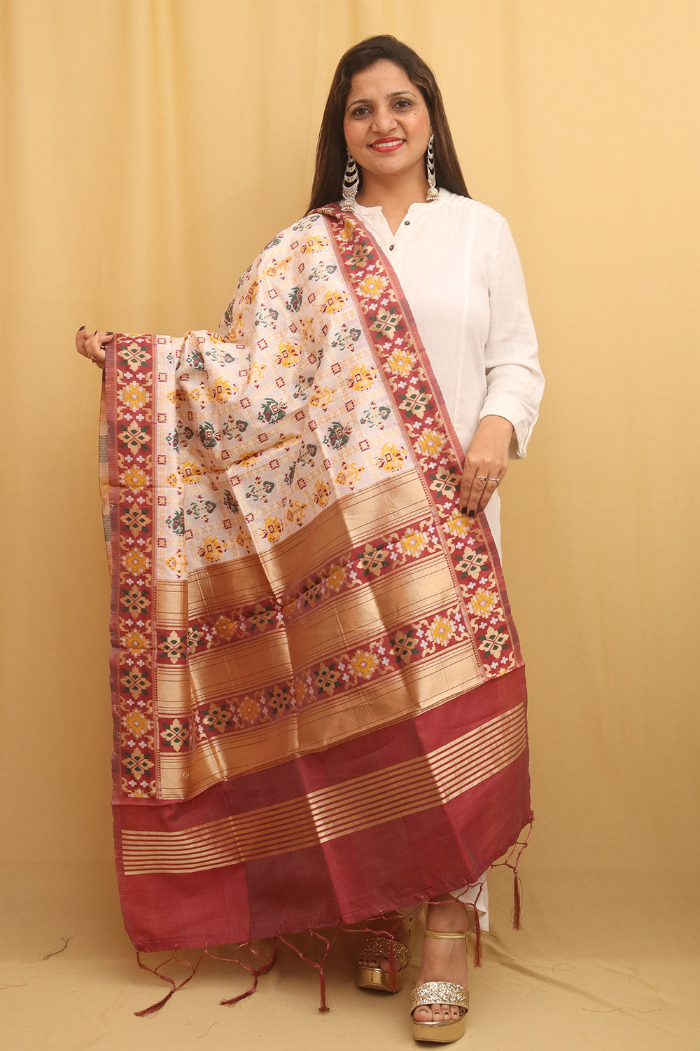 Off White Patola Silk Dupatta
