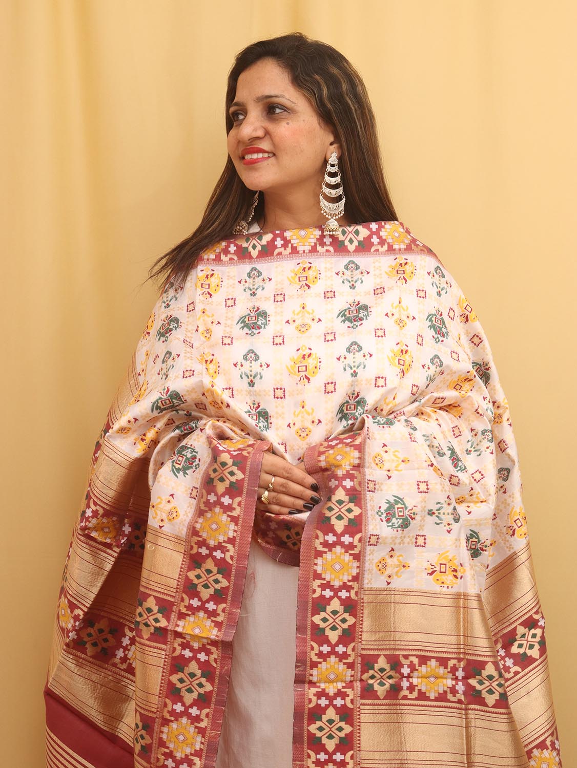 Off White Patola Silk Dupatta
