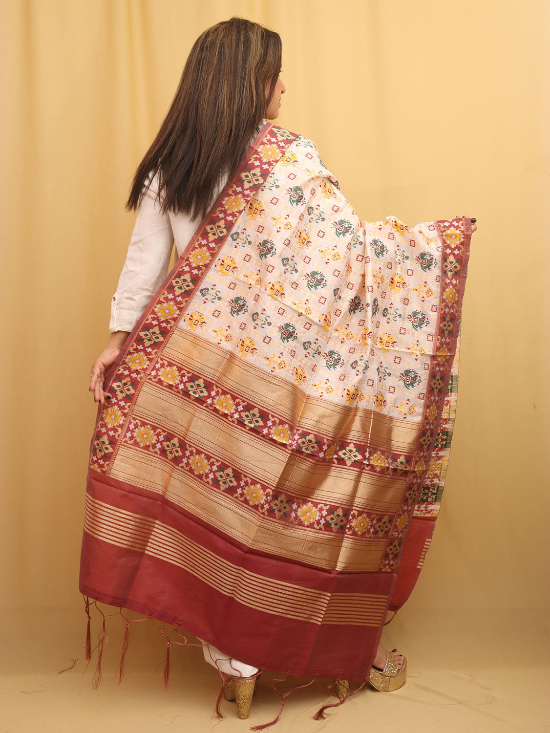 Off White Patola Silk Dupatta
