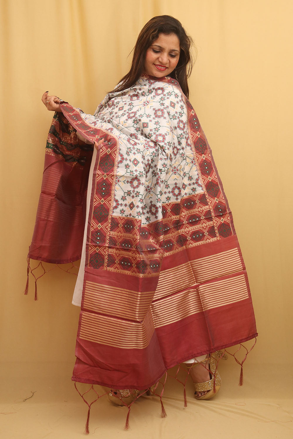 Off White Patola Silk Dupatta
