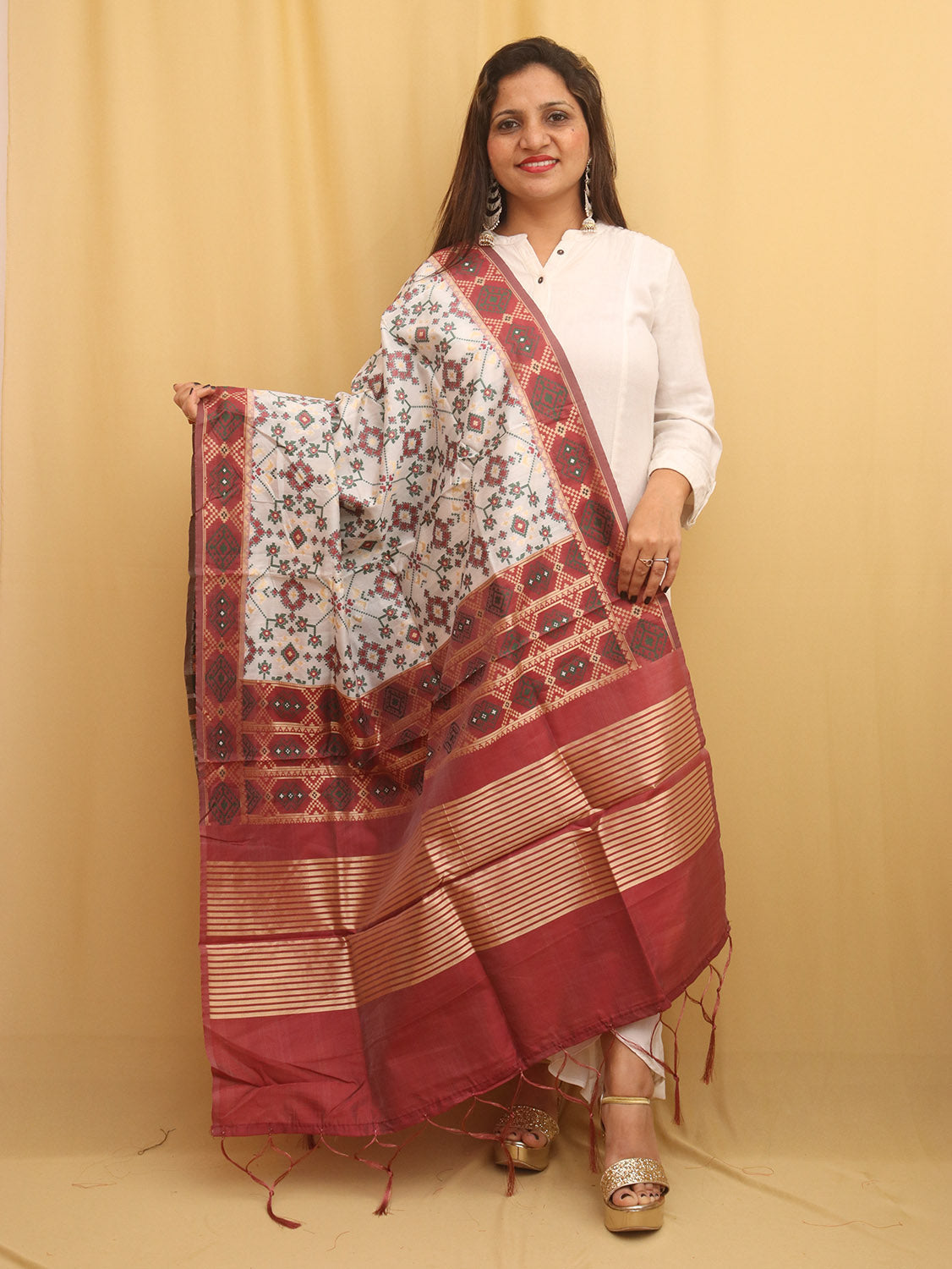 Off White Patola Silk Dupatta