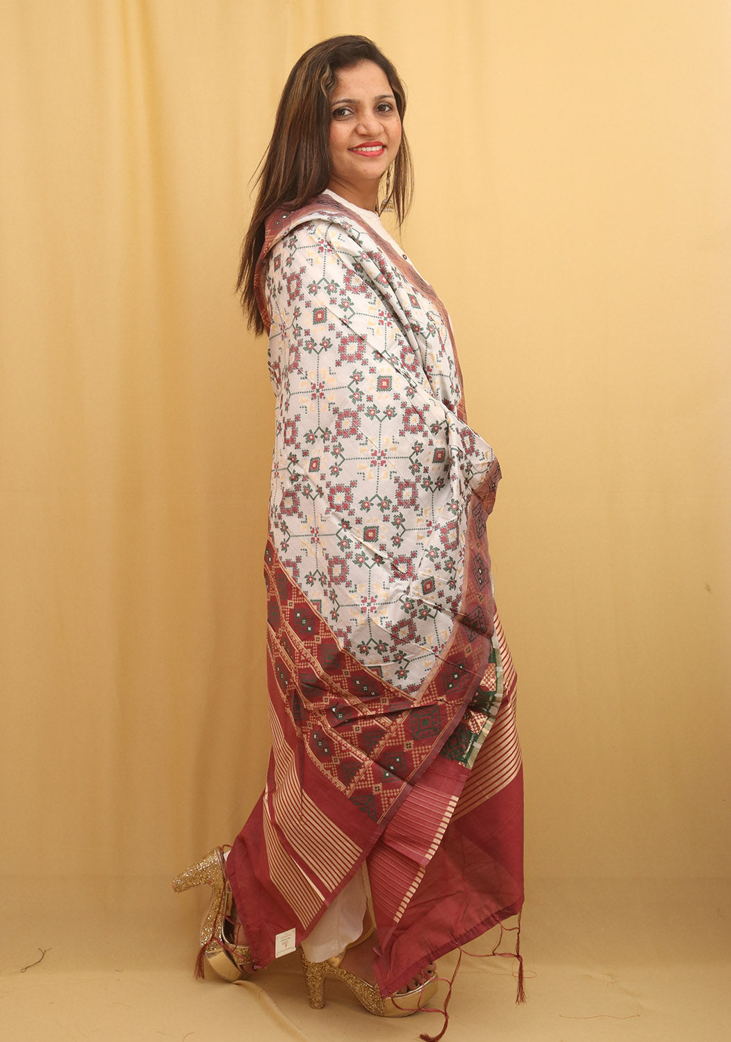 Off White Patola Silk Dupatta