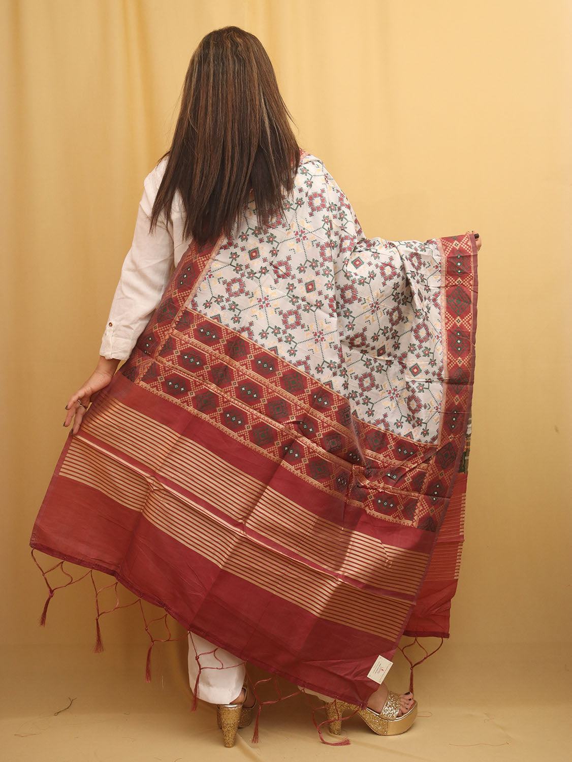 Off White Patola Silk Dupatta