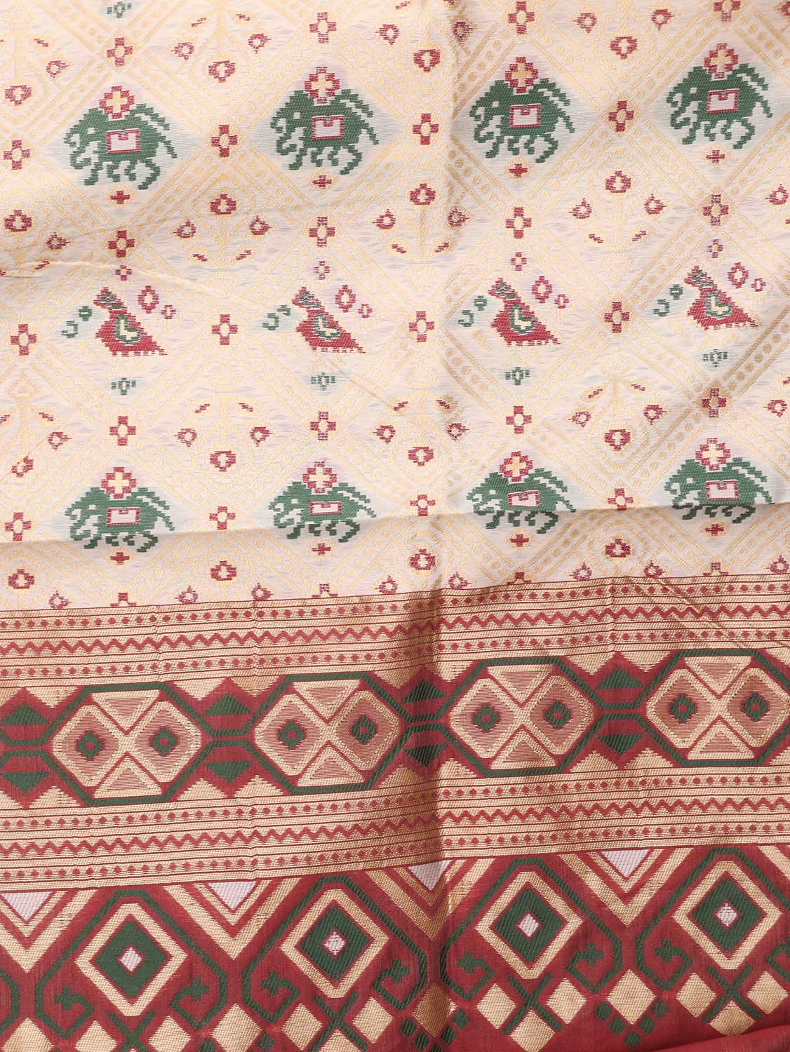 Off White Patola Silk Dupatta - divyaindia 