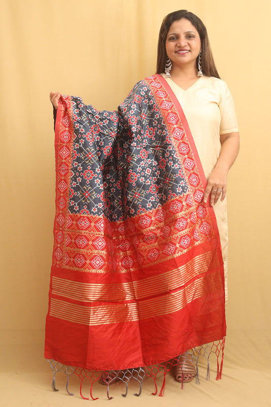 Grey Patola Silk Dupatta - divyaindia 