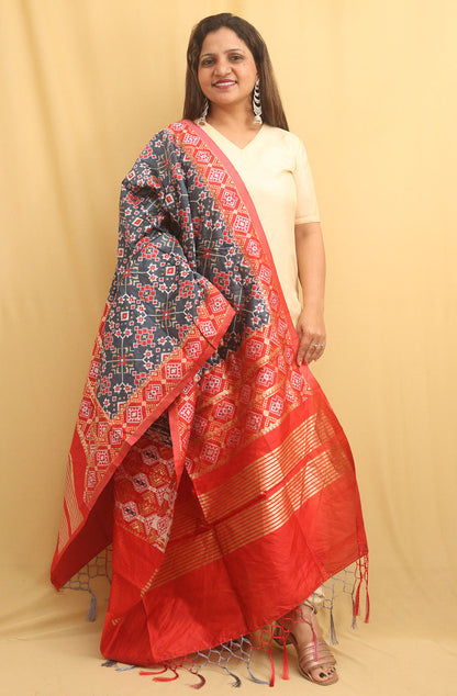 Grey Patola Silk Dupatta - divyaindia 