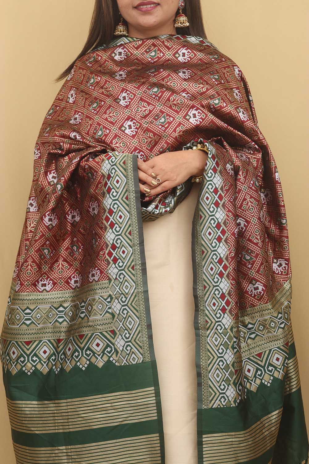 Maroon Patola Silk Dupatta: Timeless Elegance