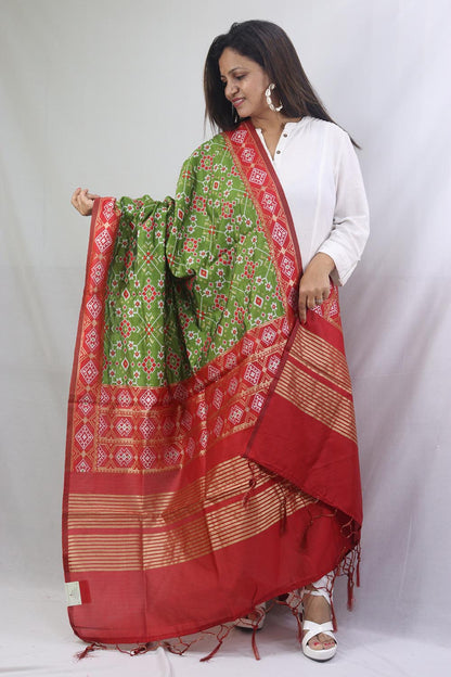 Green Patola Silk Dupatta - divyaindia 