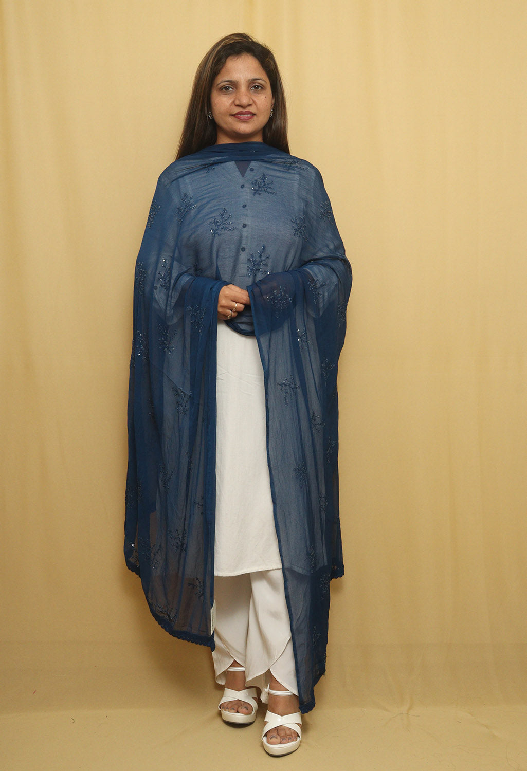 Sequined Blue Georgette Dupatta: Stylish and Trendy