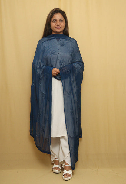 Sequined Blue Georgette Dupatta: Stylish and Trendy