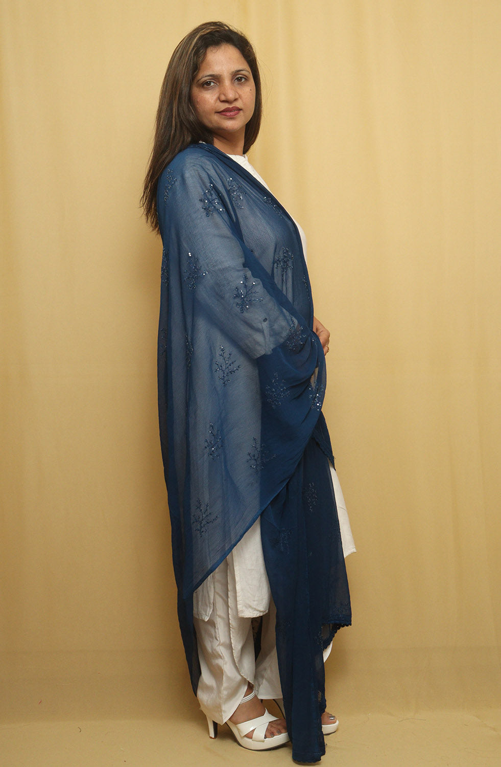 Sequined Blue Georgette Dupatta: Stylish and Trendy