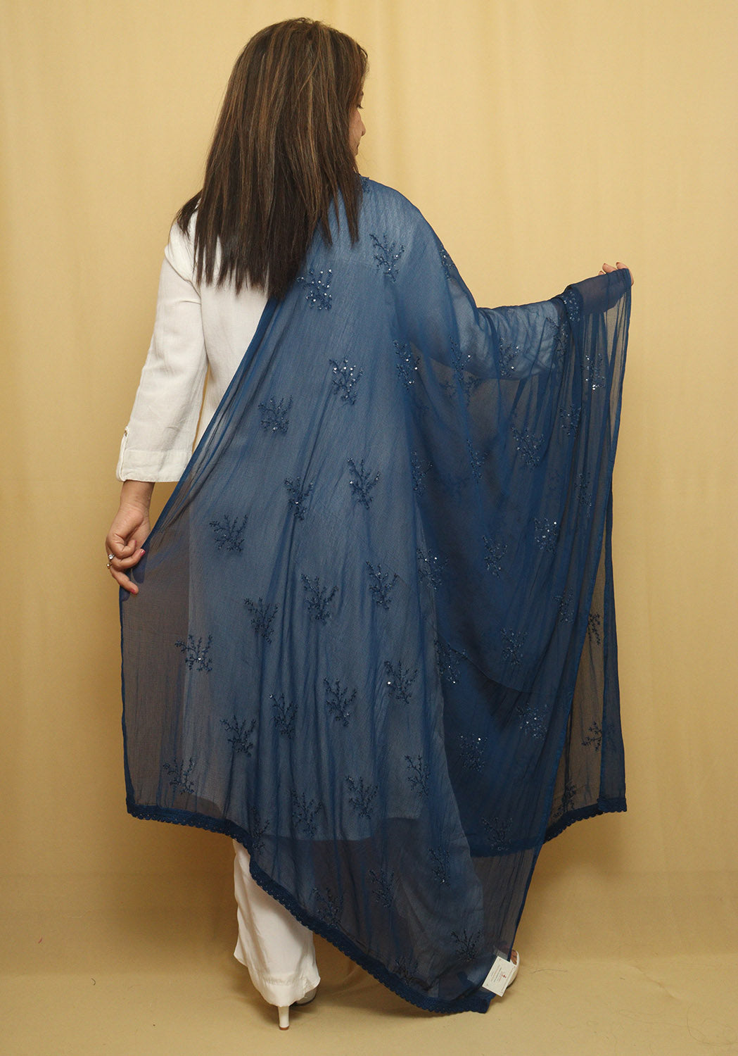 Sequined Blue Georgette Dupatta: Stylish and Trendy
