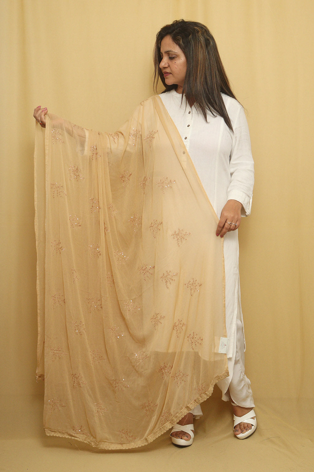 Sparkle in Style: Golden Georgette Sequins Dupatta