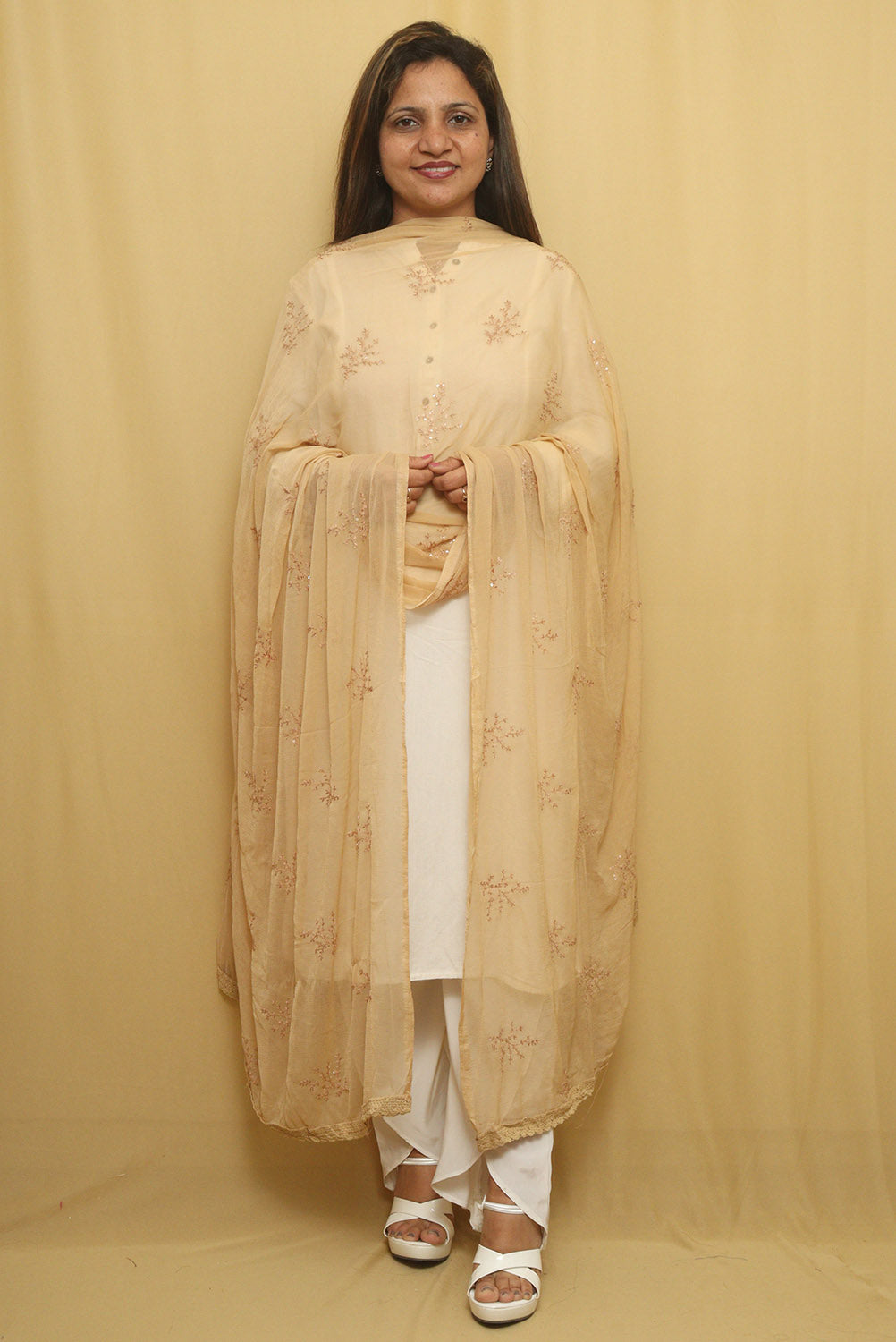 Sparkle in Style: Golden Georgette Sequins Dupatta