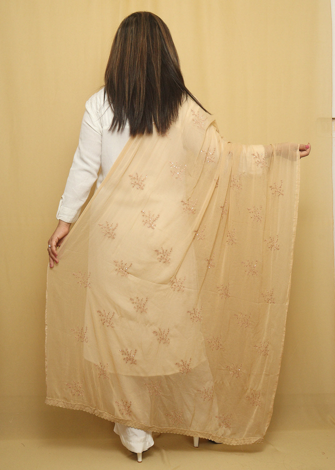 Sparkle in Style: Golden Georgette Sequins Dupatta