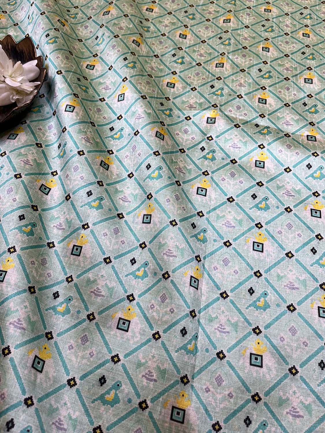 Blue Digital Printed Patola Design Tussar Silk Fabric ( 1 Mtr ) - divyaindia 