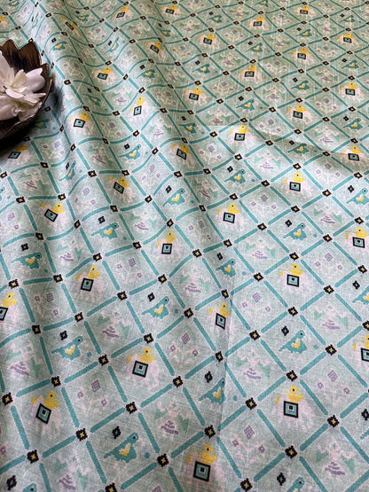 Blue Digital Printed Patola Design Tussar Silk Fabric ( 1 Mtr ) - divyaindia 